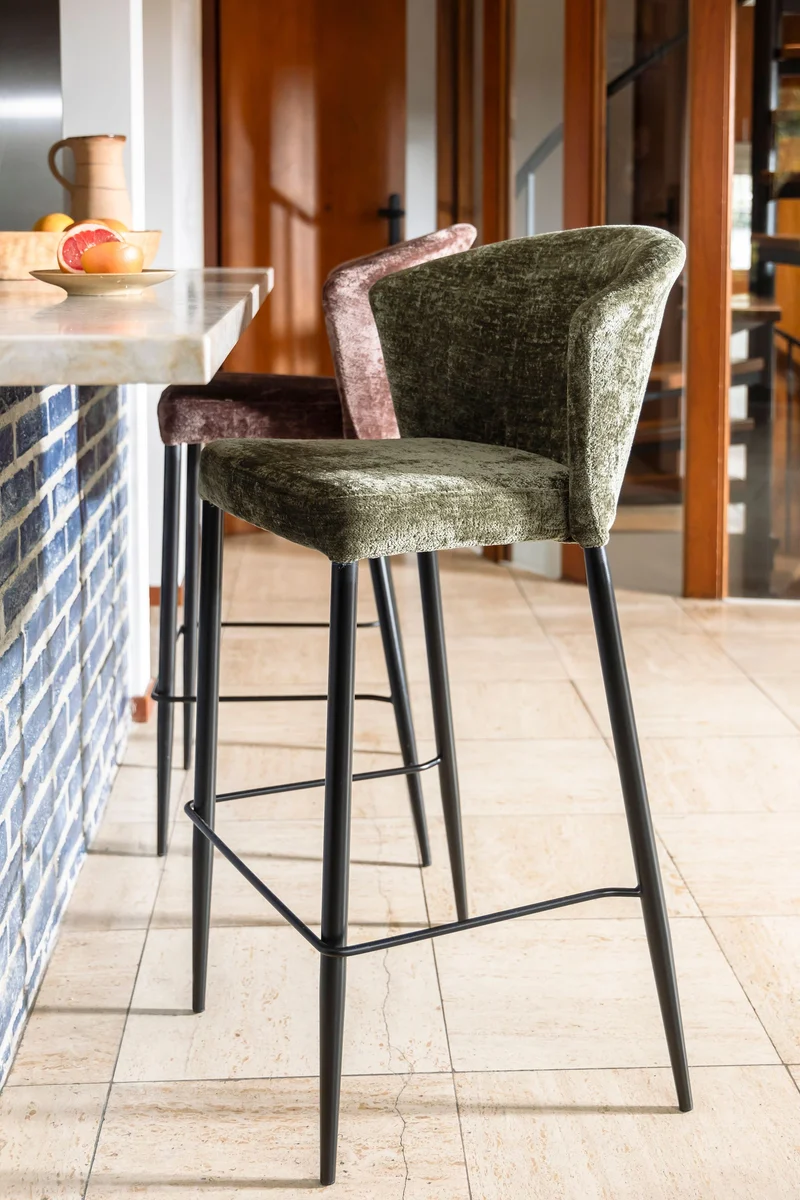 Dutchbone Tresenstuhl Georgia – Grün, Massives Birkenholz, 56 × 54 × 101 cm, 2er-Set
