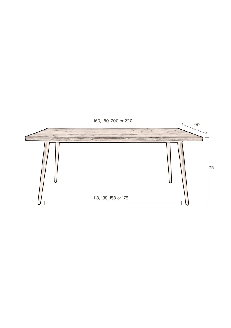 Dutchbone Esstisch Alagon 200 × 90 cm – Schwarz, Holz