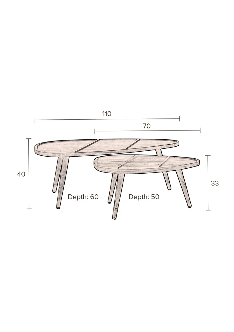 Dutchbone Couchtisch Sham Set Of 2 – Braun, 110 × 60 × 40 cm