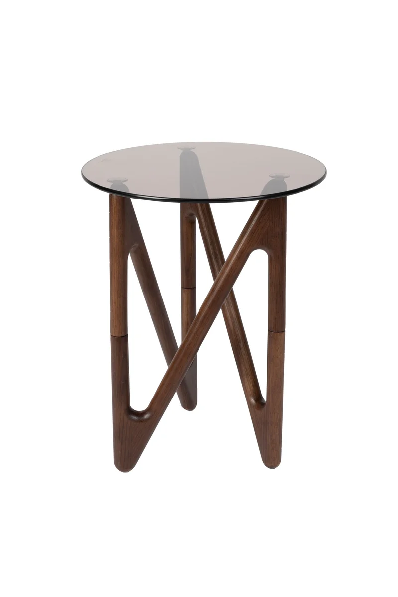 Dutchbone Beistelltisch Naia – Nussbaum, Glas, 40 × 40 × 50 cm
