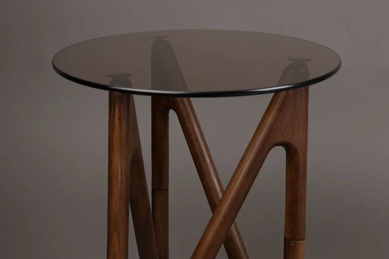 Dutchbone Beistelltisch Naia – Nussbaum, Glas, 40 × 40 × 50 cm