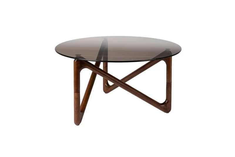 Dutchbone Couchtisch Naia – Nussbaum, Glas, 80 × 80 × 40 cm