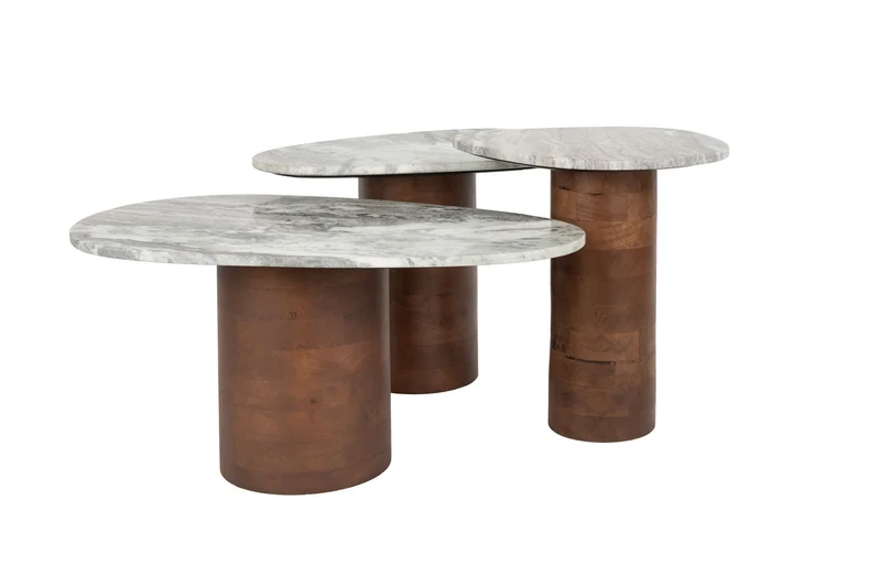 Dutchbone Beistelltisch Suki (Set of 3) – Braun, Marmor, 73 × 41 × 34 cm