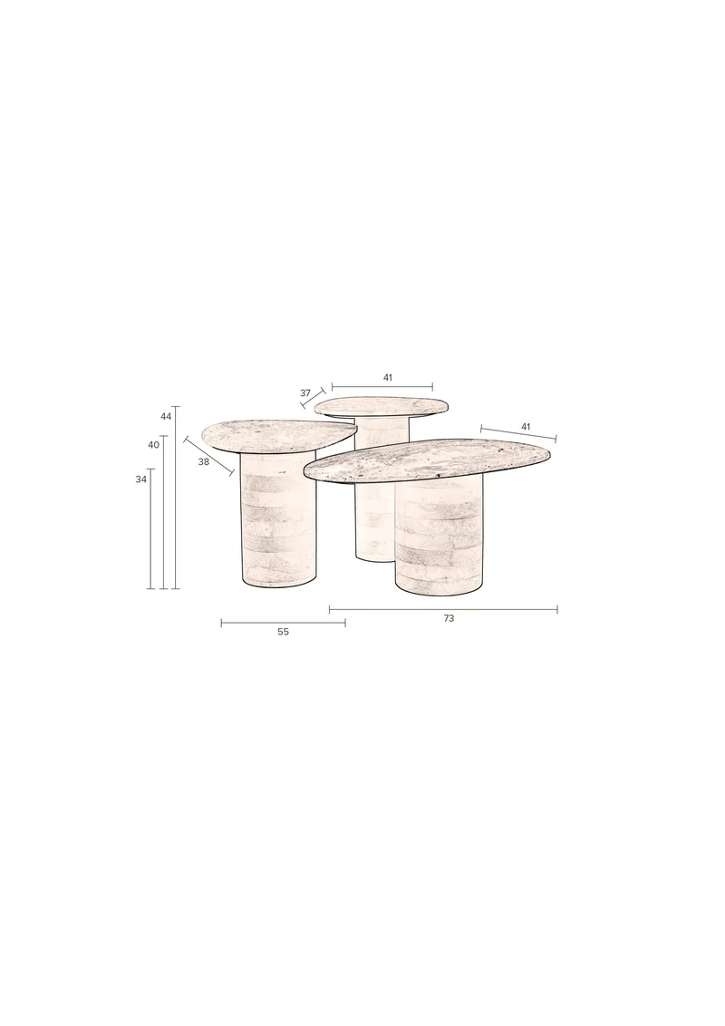 Dutchbone Beistelltisch Suki (Set of 3) – Braun, Marmor, 73 × 41 × 34 cm