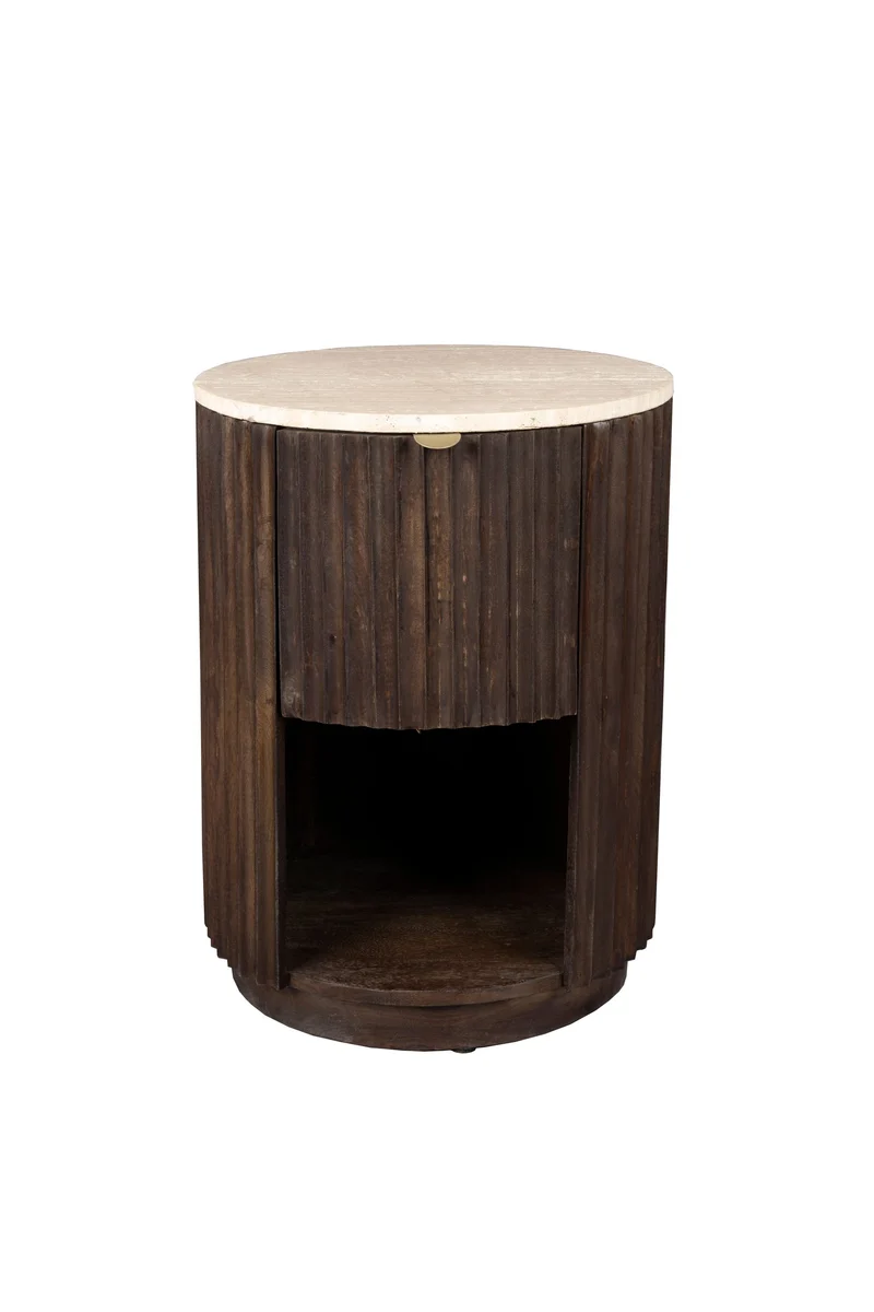 Dutchbone Beistelltisch Bed Stand Marlow – Braun, Travertin, 45 × 45 × 60 cm
