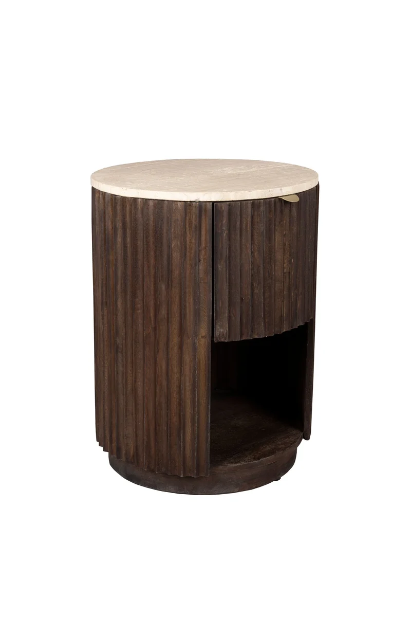 Dutchbone Beistelltisch Bed Stand Marlow – Braun, Travertin, 45 × 45 × 60 cm