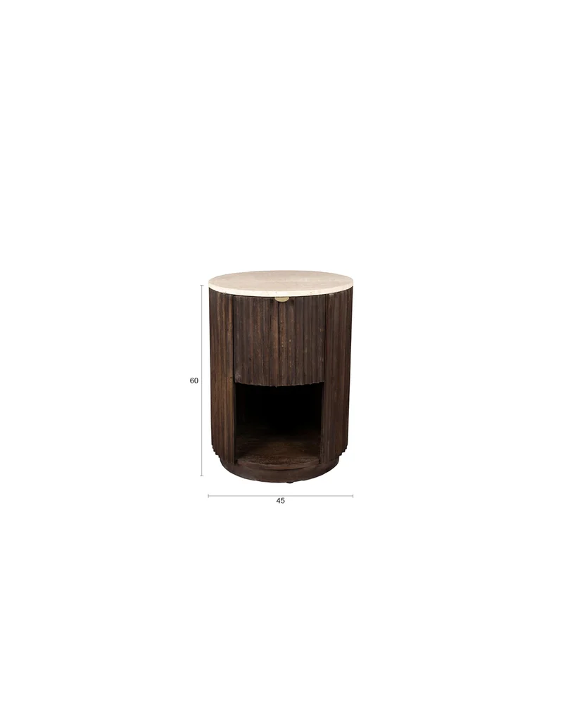 Dutchbone Beistelltisch Bed Stand Marlow – Braun, Travertin, 45 × 45 × 60 cm