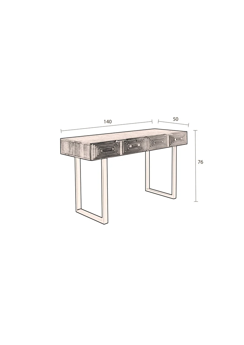 Dutchbone Konsolentisch Volan – Gold, Mangoholz, 140 × 76 cm