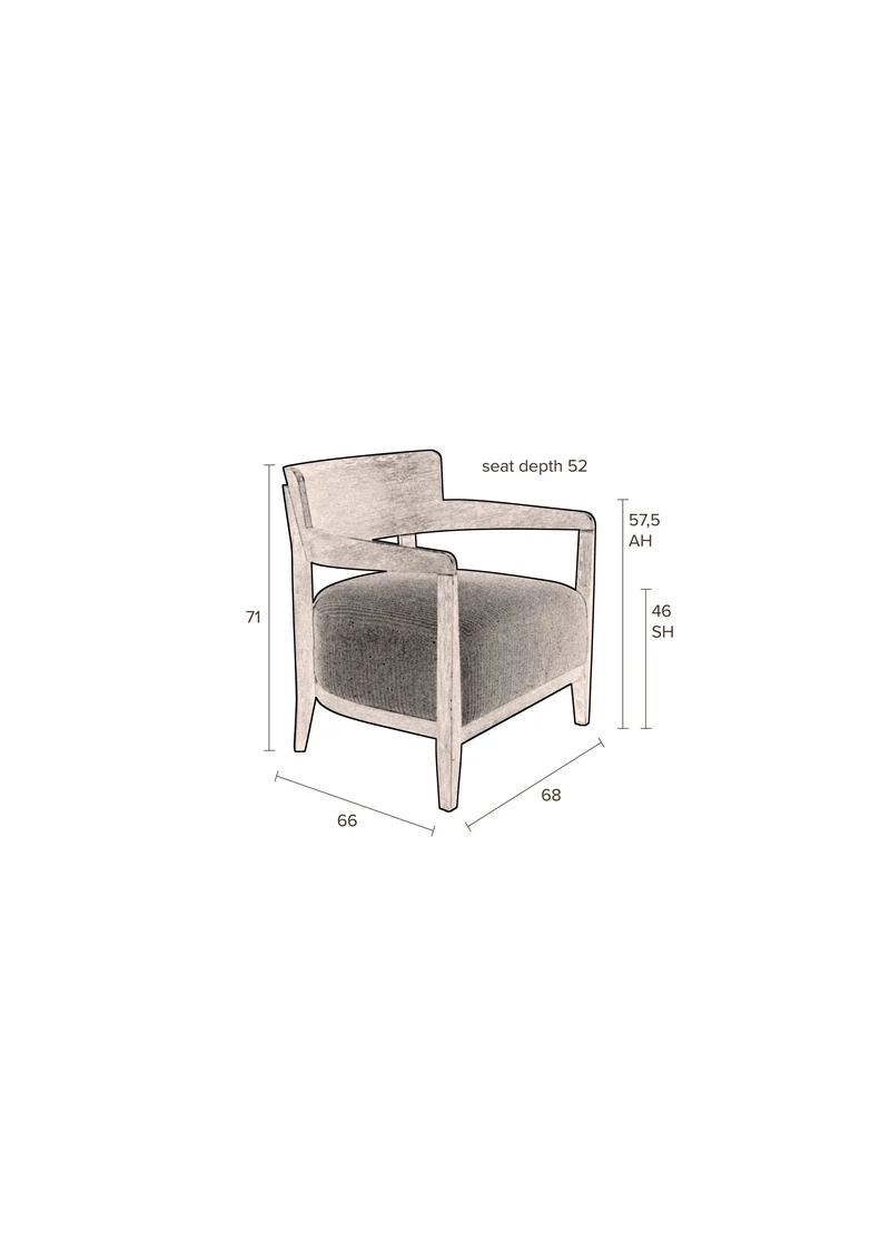 Dutchbone Loungesessel Duran – Grau, Stoff, 66 × 68 × 71 cm