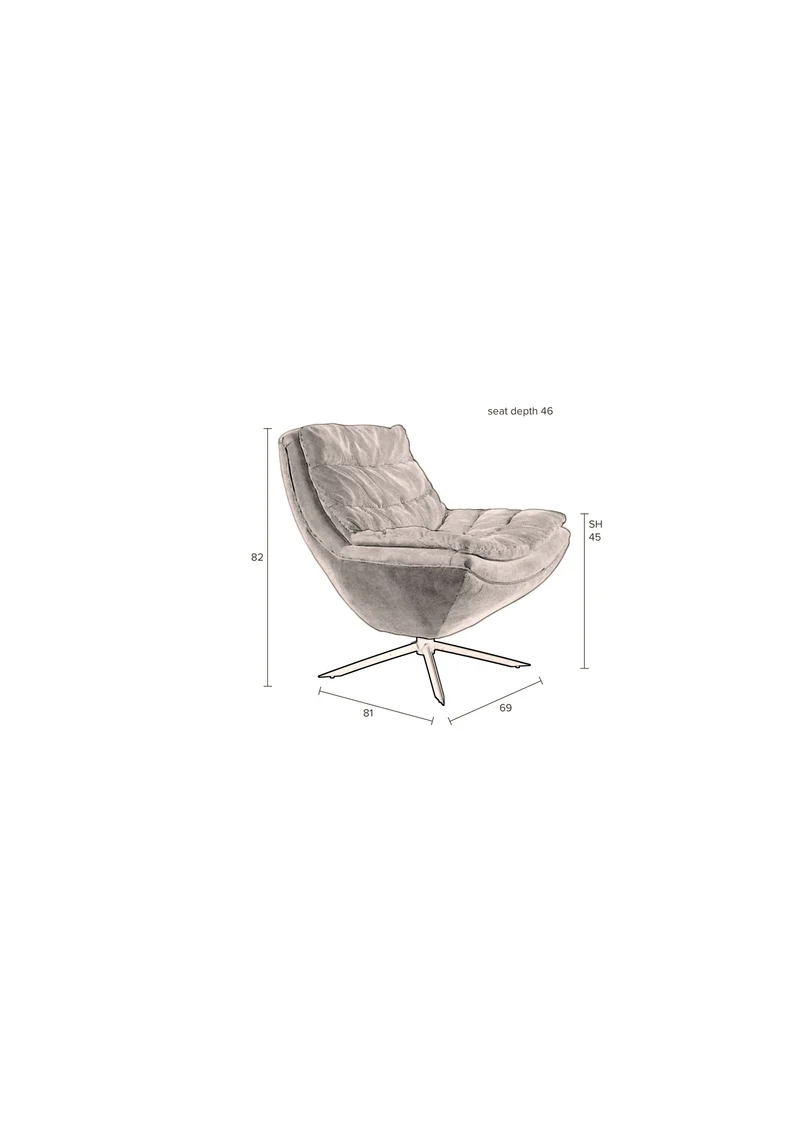 Dutchbone Loungesessel Vince – Beige, Stoff, 81 × 69 × 82 cm