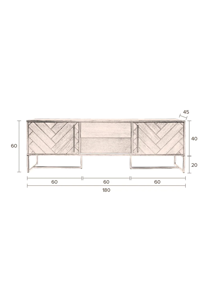 Dutchbone Sideboard Class Low – Braun, Akazienfurnier, 45 × 180 × 60 cm
