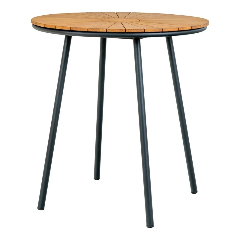 House Nordic Cleveland Cafétisch – Teakholz, Natur/Schwarz, Ø 70 × 74 cm