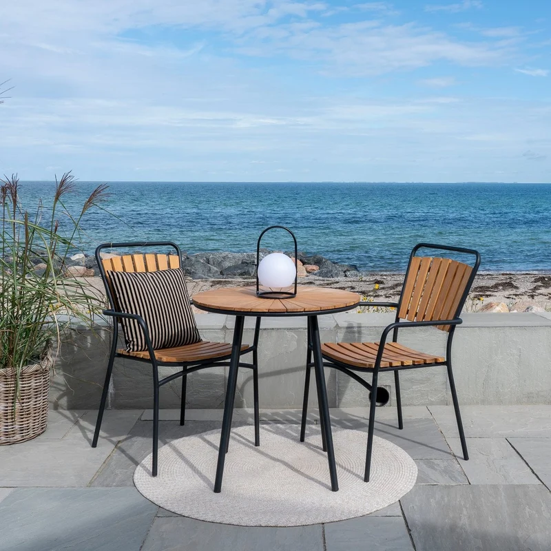 House Nordic Cleveland Cafétisch – Teakholz, Natur/Schwarz, Ø 70 × 74 cm