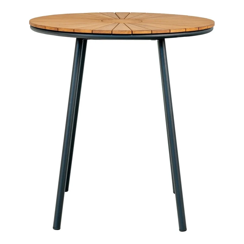 House Nordic Cleveland Cafétisch – Teakholz, Natur/Schwarz, Ø 70 × 74 cm