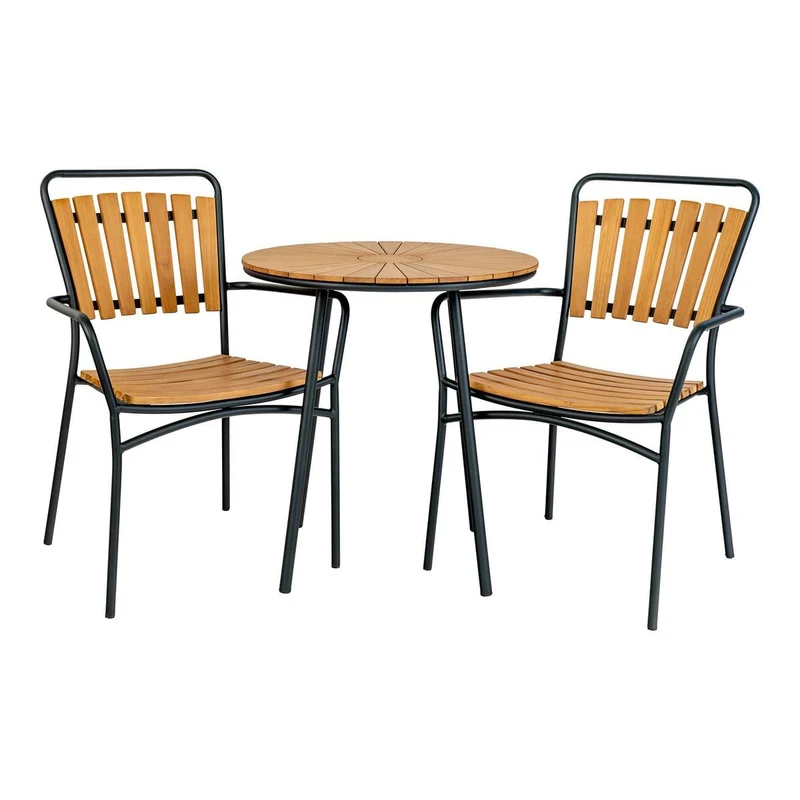 House Nordic Cleveland Cafétisch – Teakholz, Natur/Schwarz, Ø 70 × 74 cm