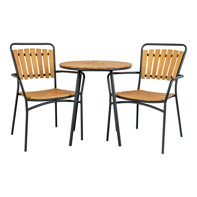 House Nordic Cleveland Cafétisch – Teakholz, Natur/Schwarz, Ø 70 × 74 cm