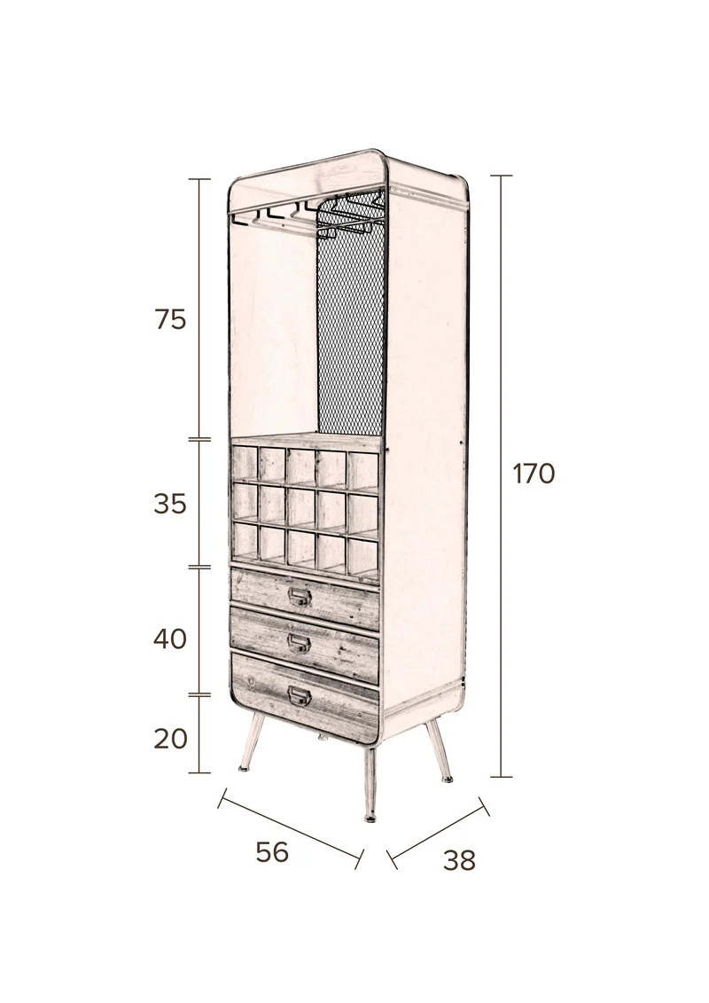Dutchbone Schrank Vino – Braun, Massives Tannenholz, 38 × 56 × 170 cm