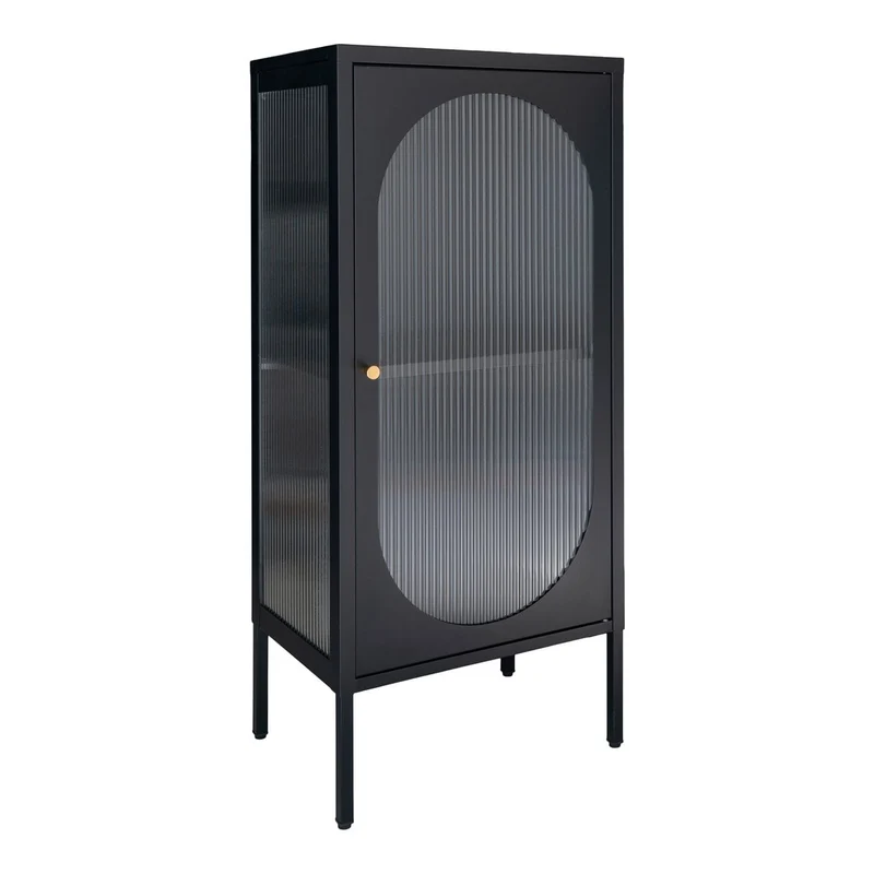 House Nordic Vitrine Adelaide – Schwarz, Stahl/Glas, 50 × 35 × 110 cm