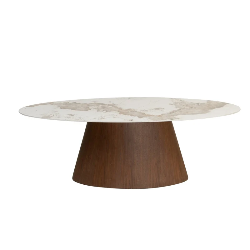 Pole to Pole Esstisch Ellipse – Keramik in Marmoroptik & Holzfurnier, 220 × 110 cm, Marmoroptik/Holzoptik