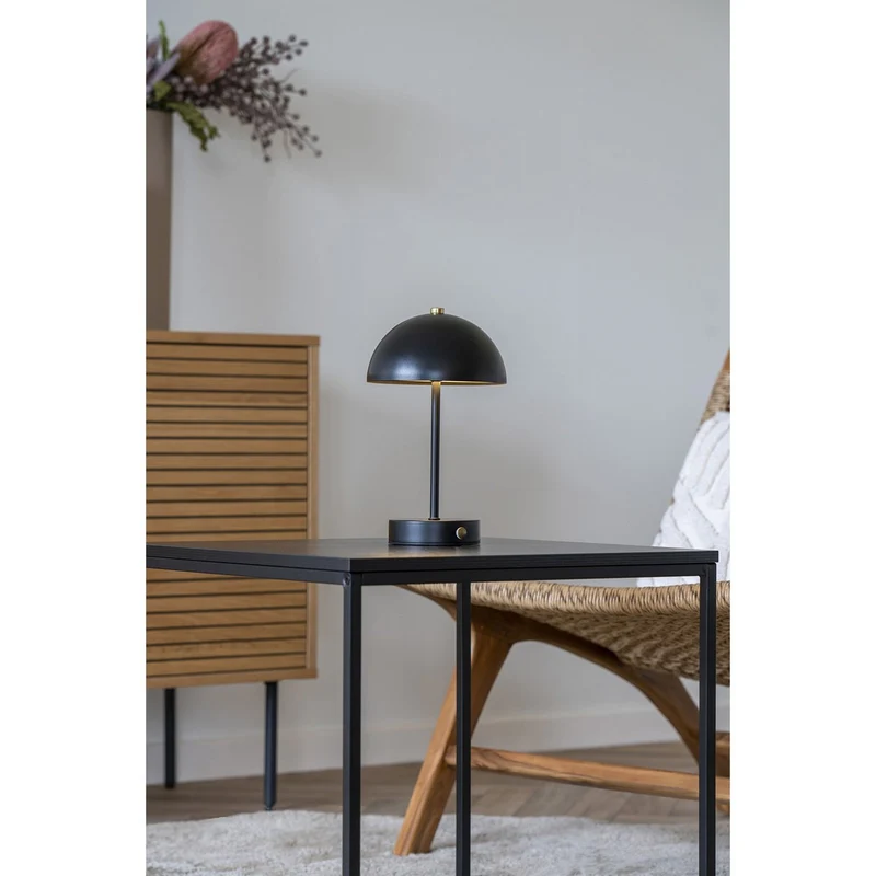 House Nordic LED-Tischleuchte Holt – wiederaufladbar, Schwarz/Messing, 25 cm