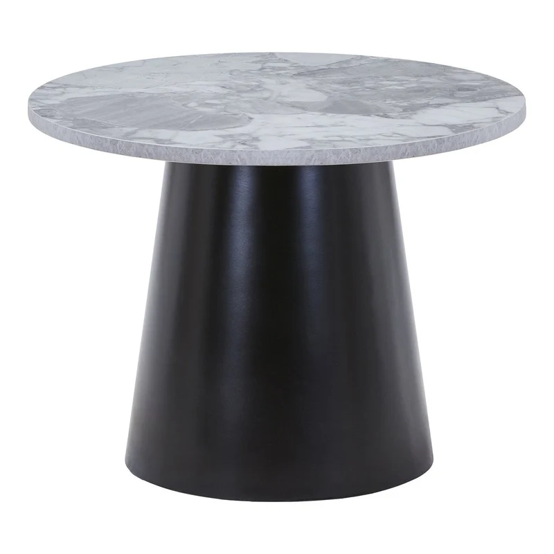 House Nordic Couchtisch Brito – graue Marmoroptik und schwarzes Metall, Ø 60 cm