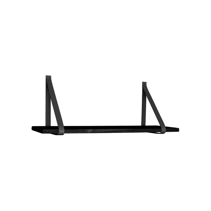 House Nordic Regal Forno – Schwarz, Gummibaumholz/Leder, 80 × 20 × 2 cm