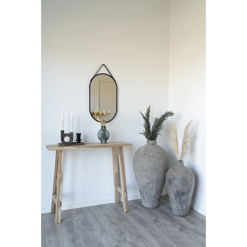 House Nordic Spiegel Trapani – Schwarz, Stahl/Kunstleder, 35 × 60 cm