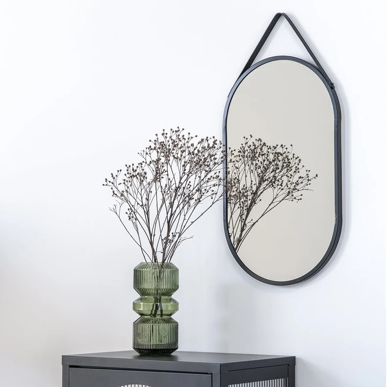 House Nordic Spiegel Trapani – Schwarz, Stahl/Kunstleder, 35 × 60 cm
