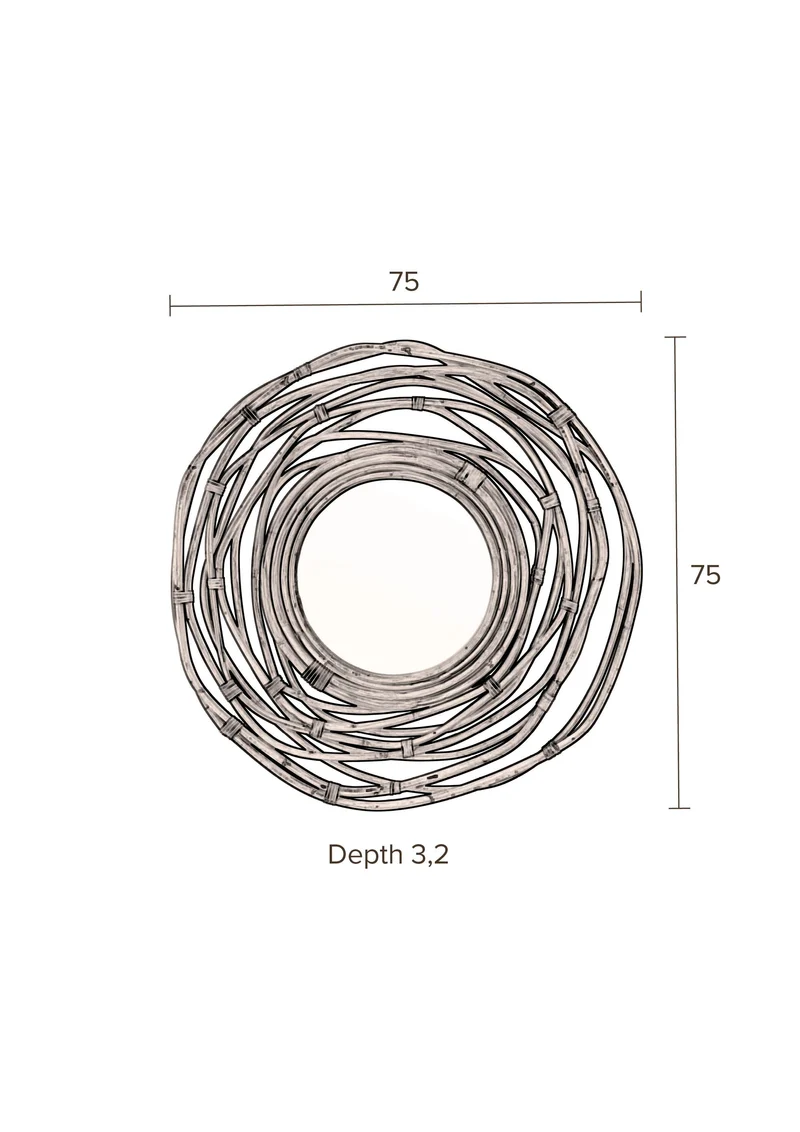 Dutchbone Spiegel Kubu – Braun, Rattan, 75 × 75 × 3,2 cm