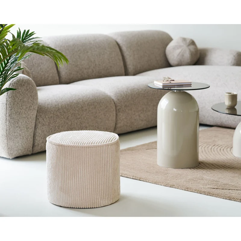 House Nordic Pouf Taupo – beiger Cord, Ø 40 × 35 cm