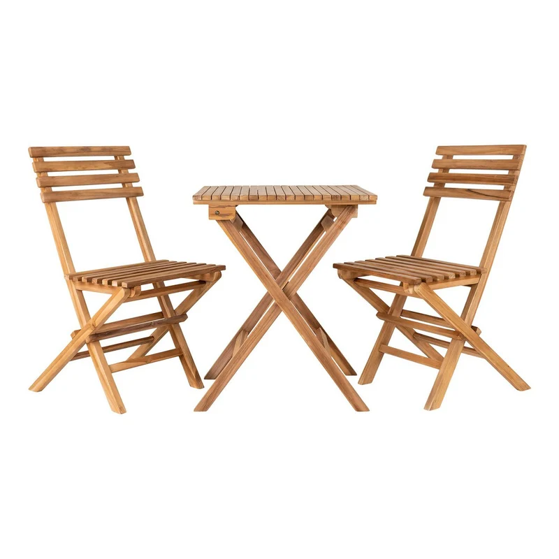 House Nordic Bistro-Set Cuenca – Teakholz, Natur, 2 Stühle und 1 Tisch, 60 × 60 × 89 cm