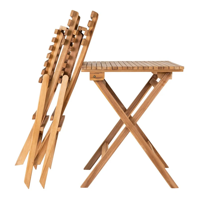 House Nordic Bistro-Set Cuenca – Teakholz, Natur, 2 Stühle und 1 Tisch, 60 × 60 × 89 cm