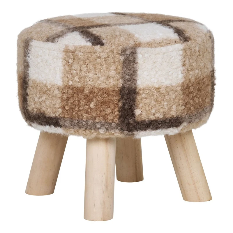 House Nordic Hocker Aberdeen – Braunmix, Ø 31 × 29 cm, Polyester, Schaumstoff