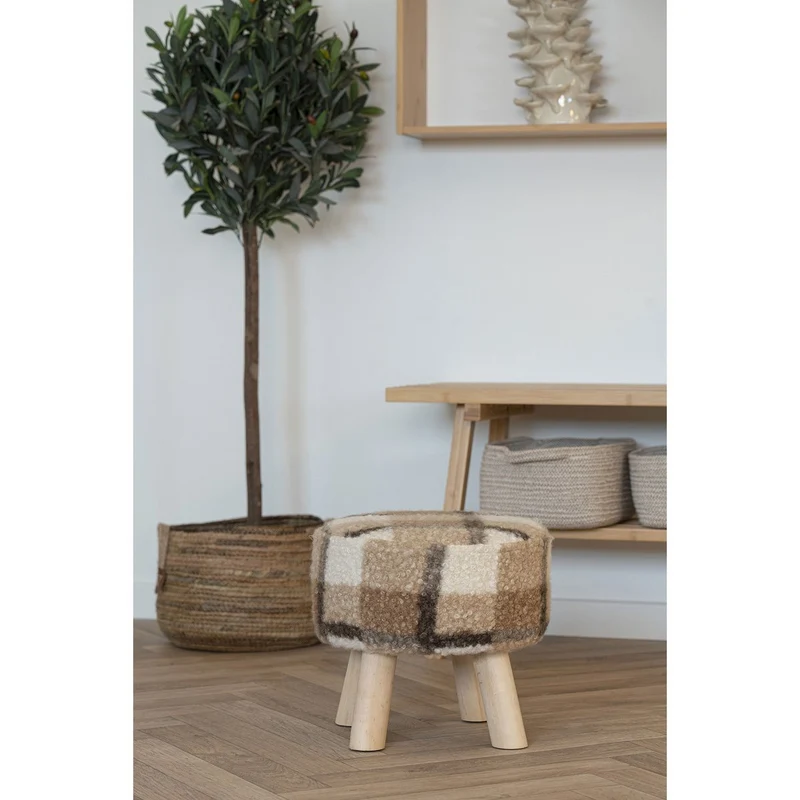House Nordic Hocker Aberdeen – Braunmix, Ø 31 × 29 cm, Polyester, Schaumstoff