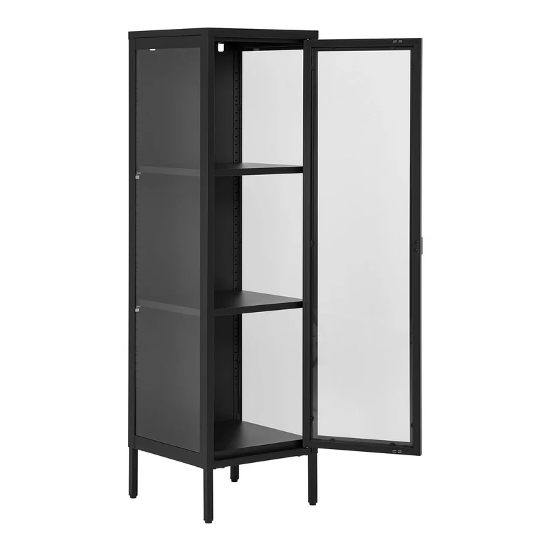 House Nordic Vitrine Schlanke Brisbane – Schwarz, 40 × 35 × 140 cm, Glas, Stahl