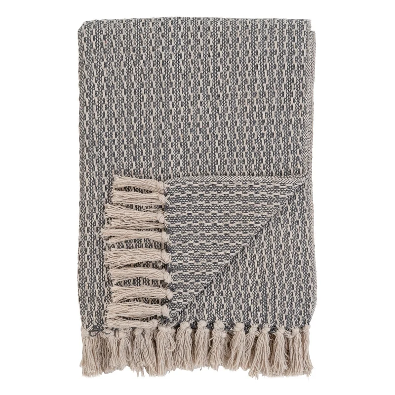 House Nordic Wohndecke Cort – 100 % recycelte Baumwolle, Dunkelgrau/Weiß, 130 × 160 cm