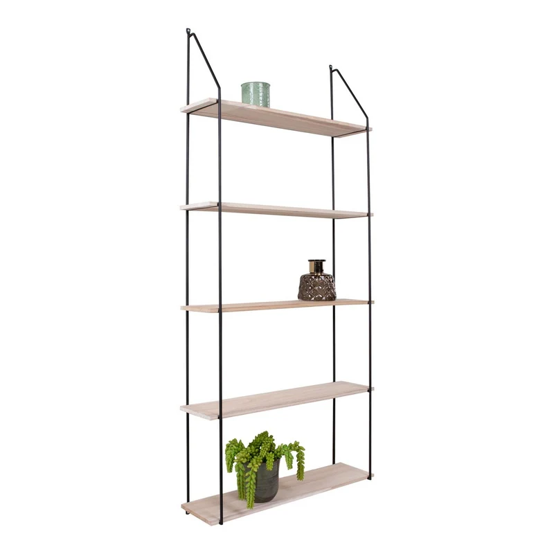 House Nordic Regal Eindhoven – Schwarz/Natur, Stahl, Paulownia, 65 × 17 × 145 cm
