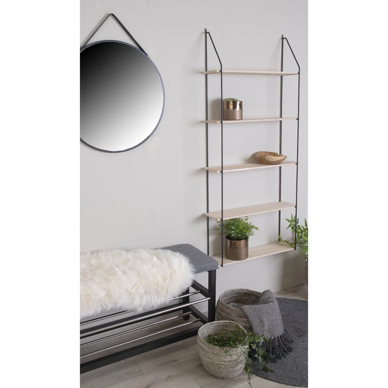 House Nordic Regal Eindhoven – Schwarz/Natur, Stahl, Paulownia, 65 × 17 × 145 cm
