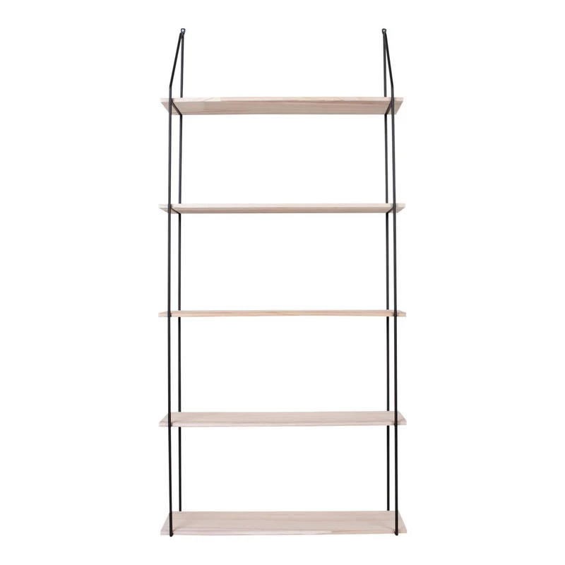 House Nordic Regal Eindhoven – Schwarz/Natur, Stahl, Paulownia, 65 × 17 × 145 cm