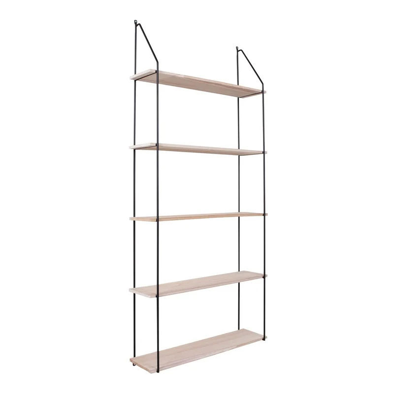 House Nordic Regal Eindhoven – Schwarz/Natur, Stahl, Paulownia, 65 × 17 × 145 cm