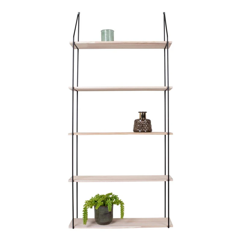 House Nordic Regal Eindhoven – Schwarz/Natur, Stahl, Paulownia, 65 × 17 × 145 cm
