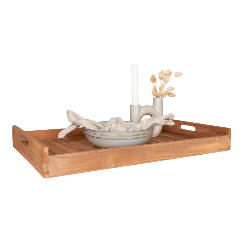 House Nordic Tablett Faro – Natur, Teak, 58 × 38 × 7 cm, Teakholz
