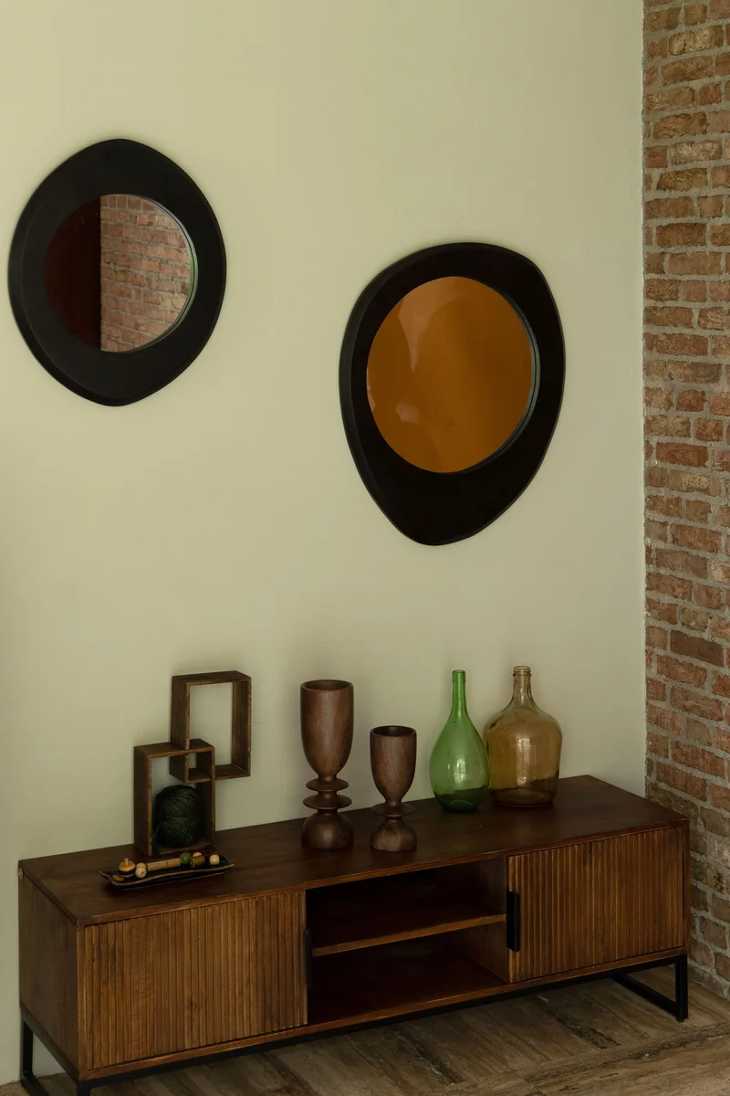 Dutchbone Spiegel Aren Wood Black S – Mangoholz, 47 × 55 × 5 cm