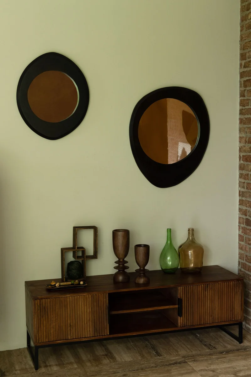Dutchbone Spiegel Aren Wood Black M – Mangoholz, 71 × 59 × 5 cm
