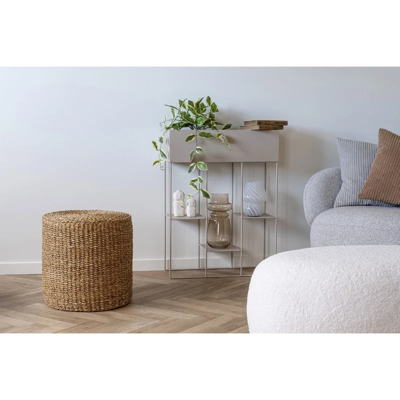 House Nordic Pouf Rivera – Natur, Seegras, Eisen, Ø 40 cm