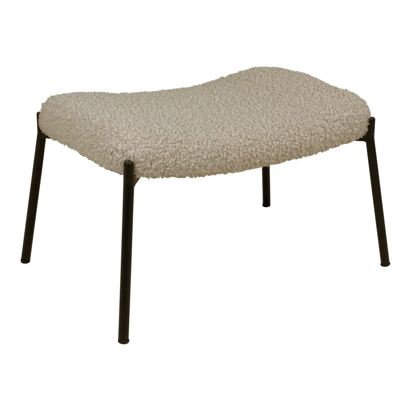 House Nordic Glasgow Fußstütze – Grau/Braun, künstliches Lammfell, schwarze Metallbeine, 61 × 41 × 37 cm