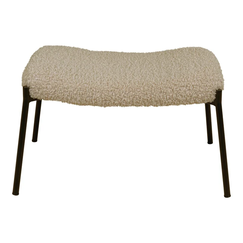 House Nordic Glasgow Fußstütze – Grau/Braun, künstliches Lammfell, schwarze Metallbeine, 61 × 41 × 37 cm