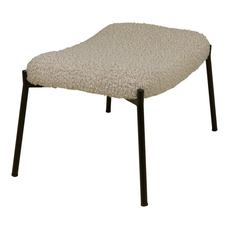House Nordic Glasgow Fußstütze – Grau/Braun, künstliches Lammfell, schwarze Metallbeine, 61 × 41 × 37 cm