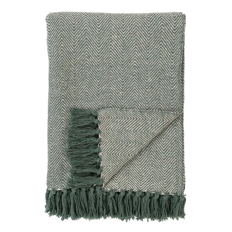 House Nordic Wohndecke Cort – 100 % recycelte Baumwolle, Grün/Weiß, 130 × 160 cm