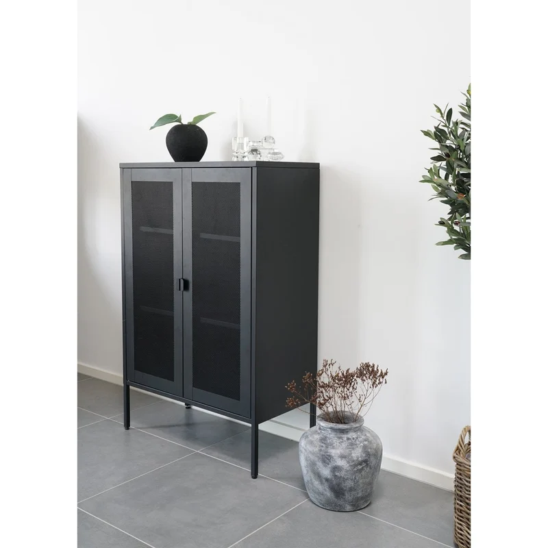 House Nordic Vitrine Melbourne – schwarzer Stahl und Netzgitter, 80 × 40 × 120 cm